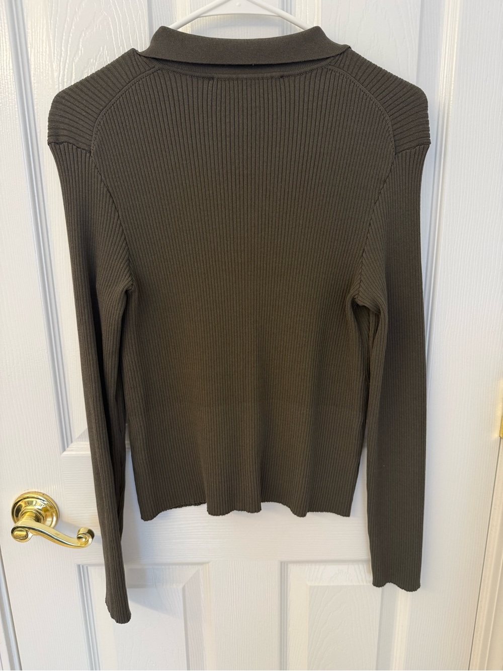 French Connection Olive Ribbed Button-Down Collar Top - Picture 4 of 4